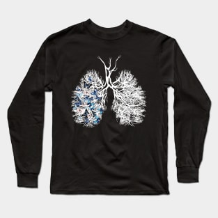 White Trees Lungs like branches, left lung with tree branches and blue butterflies Long Sleeve T-Shirt